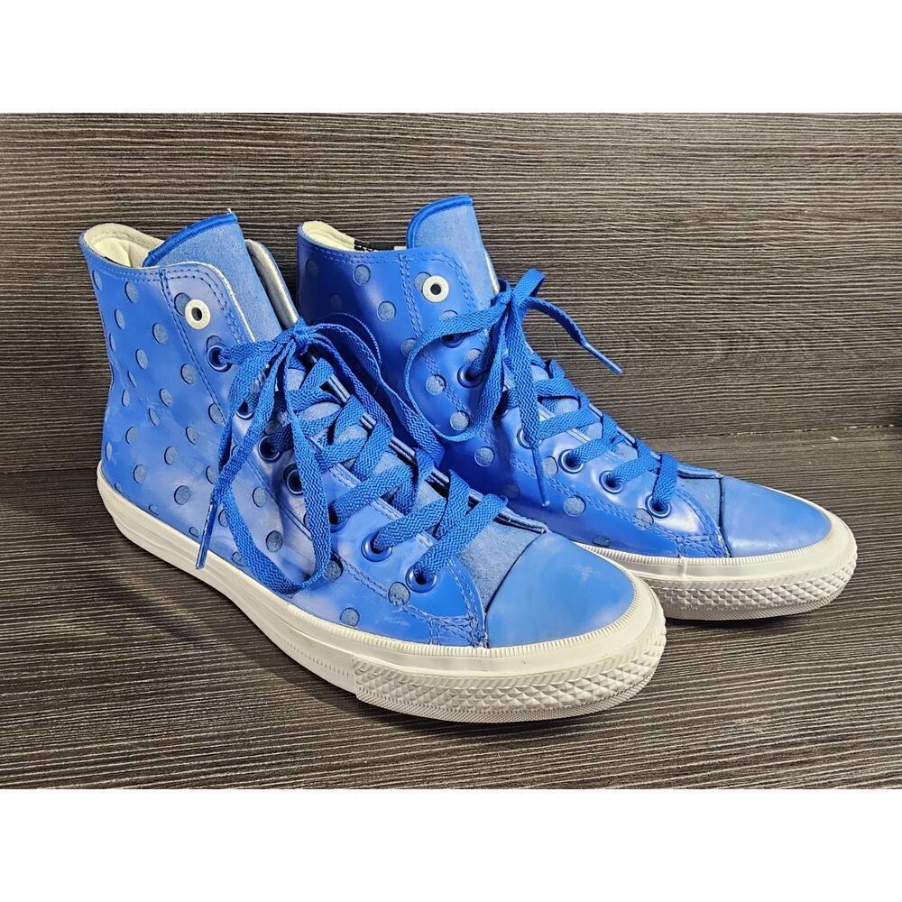 Converse Lunarlon Hi Top M8 W10 Blue Polka Dot Shoe Chuck Taylor Water Repellent
